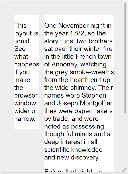 モバイルサイズのビューポートに押しつぶされた 2 列のレイアウト。